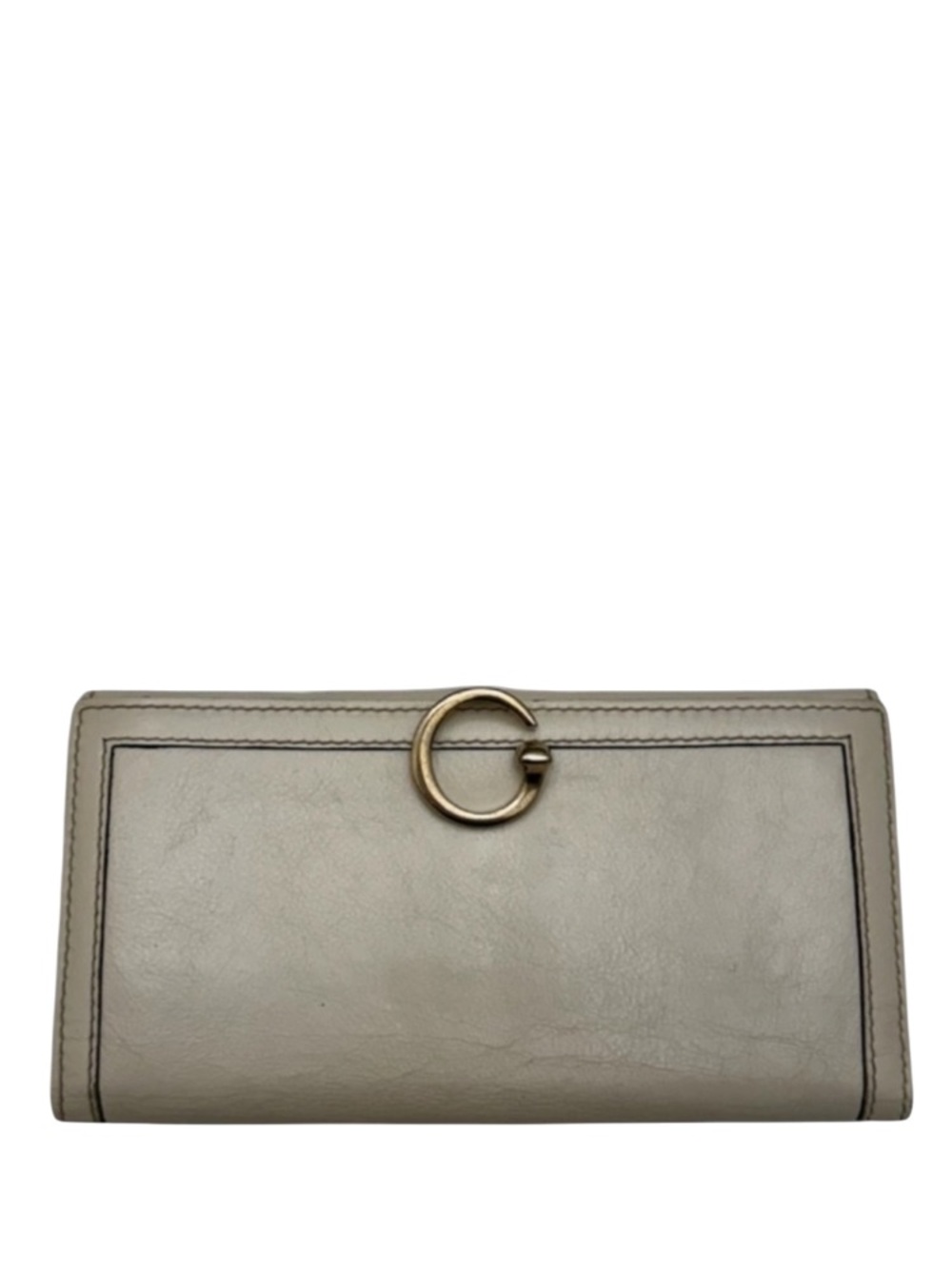 GUCCI - WHITE SMOOTH LEATHER G CLASP BIFOLD LONG WALLET